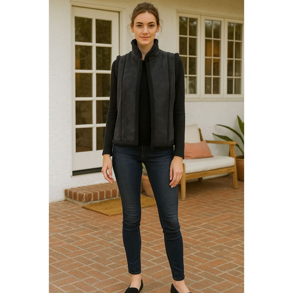 Kiko Comfort Vest Women's Size M Black  Collared 100 % Polyester Y2K #273